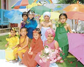 Kids of Lovely Lotus learn about rainbow colours in a playful way in the school on Friday