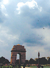 Monsoon clouds hover over India Gate in the Capital on Saturday.