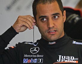 McLaren-Mercedes Formula One driver Juan Pablo Montoya of Colombia prepares for a practice session for the British Grand Prix at the Silverstone race track in Northamptonshire, central England, on Saturday