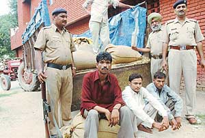 Poppy husk smugglers who were arrested in Chandigarh on Sunday.