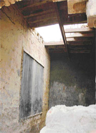 A view of the partially collapsed roof of the school