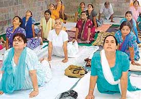 People do asanas at the ongoing yoga camp at Sood Bhavan, Sector 44, Chandigarh, on Tuesday