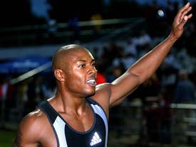 Bernard Williams of the USA waves after winning the mens 100m race at the IAAF Zagreb Grand Prix 