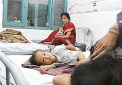 Children afflicted with gastroenteritis under treatment at the Civil Hospital, Ludhiana, on Wednesday. 