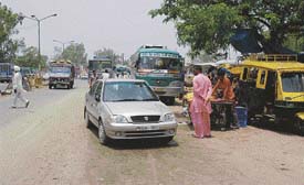 Encroachments on the GT road are a common sight in Jagraon.