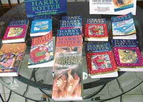 The earlier instalments of Harry Potter lined up at a book store.