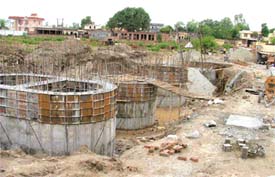 A bridge under construction over Budda Nullah in Baranhara village