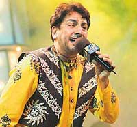 Gurdas Mann, Punjabi singer, performs at Mann Punjab Da show at the Dushera Ground, Phase VIII, Mohali, on Saturday. 