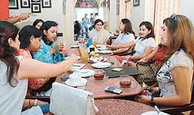 Women enjoy different flavours of tea at Chai Shop on Pakhowal road, Ludhiana