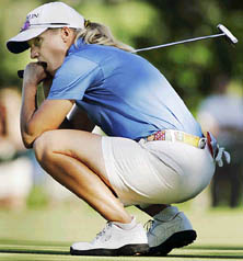 Scotlands Janice Moodie reacts after missing her birdie putt on the 13th green during the third round of the BMO Canadian Womens Open at Glen Arbour in Halifax, Nova Scotia, on Saturday.