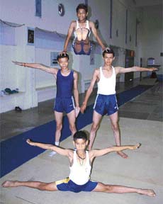 Gymnasts in action at the coaching centre in DAV College, Sector 10, Chandigarh