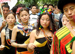 Members of the All-Naga Students Association hold a protest demonstrate in New Delhi