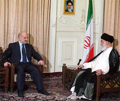 Iran's Supreme Leader Ayatollah Ali Khamenei meets with Iraqi Prime Minister Ibrahim Jaafari in Mashhad