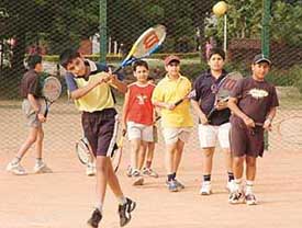 Players undergo training at the CLTA complex, Sector 10, Chandigarh, on Friday