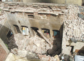 A view of a building which collapsed at Bidanpura in Karol Bagh in the Capital on Tuesday