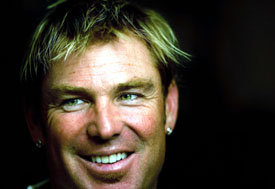 Australias Shane Warne talks to the media during a press conference at the Royal Garden Hotel in London on Monday