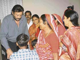 Bollywood actor Jackie Shroff interacts with people as a part of Unicef initiative to spread HIV/AIDS awareness, in Patna