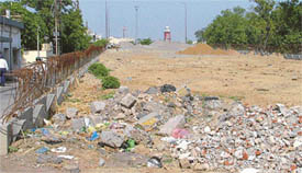 The incomplete railway overbridge where the work has stopped