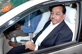 Former Chief Minister of Maharashtra Narayan Rane comes out of 10 Janpath after meeting Congress President Sonia Gandhi in New Delhi on Friday.