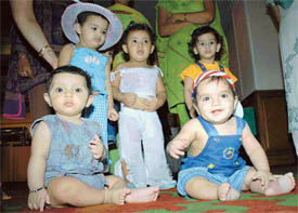 Children take part in the healthy baby contest organised in Ludhiana on Friday