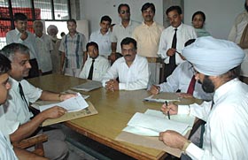 A Lok Adalat in progress at the Panchkula District Courts on Saturday.