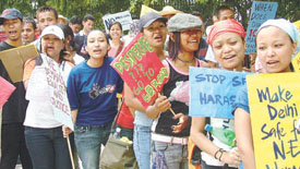 North East Students Joint Action Committee holds a demonstration against increasing incidents of sexual assault, harassment and molestation of women living in the Capital