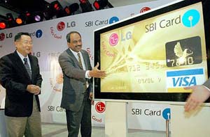 President LG (South West Asia) K.R. Kim and SBI CEO Roopam Asthana at the launch of co-branded card in New Delhi on Wednesday. 