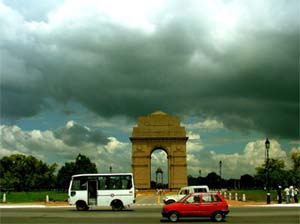 Thick clouds hover over India Gate area in the Capital