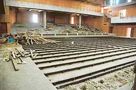 The dismantled wooden floor of the Gymnasium Hall in Panjab University
