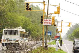 Traffic lights at Kaddon Chowk, Doraha, that have been out of order for months