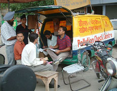 A view of the pollution check centre on the Amritsar-Lahore road. 