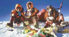 The first group, with Cadet Tsering Ladol holding the NCC flag, atop the Everest