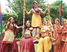 Students of the Guru Nanak Khalsa College for Women celebrate Teej in Ludhiana