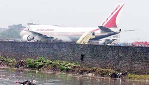 Air India Boeing 747-400 that skidded off the secondary runway after landing at Mumbai Airport on Saturday.