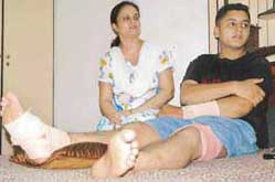Gautam, who was allegedly beaten up by CIA Staff, Panchkula, recuperating at his residence in Sector 16, Panchkula, on Sunday.