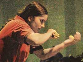 Manisha Sharma of Patiala on her way to winning the women final match during DAV open TT tournament at Sector 23