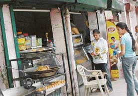 A college girl at Kalia Sweet Shop outside Government College for Boys in Ludhiana
