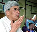CPM leader Prakash Karat addresses media representatives after the CPM Politburo meeting in New Delhi on Sunday.
