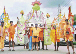 Kanwarias who converged on Chandigarh on Monday after bringing the holy Ganga water from Hardwar.