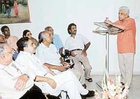 Haryana Urdu Akademi secretary K.L. Zakir addresses scholars at Panchkula on Tuesday