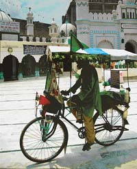 Mohammad Ahmed Fauji on his bicycle in Chandigarh. He is on a countrywide peace mission. 