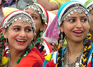 Students of Guru Nanak Dev Khalsa Girls College celebrate the “Tiya Teej Diya” festival in Bathinda on Wednesday.