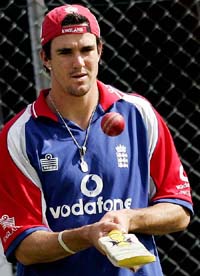 Englands Kevin Pietersen plays with a ball during a practice session at Edgbaston in Birmingham on Wednesday.