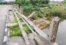 The bridge in a residential area of Phase IX, Mohali, without side railings.