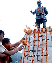 Floral tributes being paid to Dr Y.S. Parmar