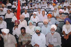 Farmers of various organisations attend a convention at Desh Bhagat Yaadgar Hall in Jalandhar