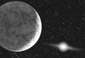 This artists concept shows the planet catalogued as 2003UB313 at the lonely outer fringes of our solar system