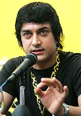 Bollywood actor Aamir Khan talks about his latest movie The Rising - Ballad of Mangal Pandey during a Press conference at the 58th Locarno international film festival in Locarno, Switzerland