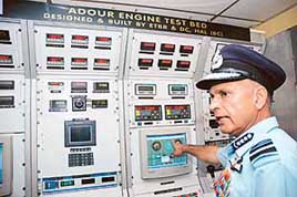 Air Marshal A.K. Singh, Air Officer Commanding-in- Chief, Western Air Command, inaugurates a Jaguar engine test facility at Ambala air base on Friday.