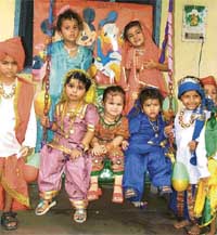 Students of Welhem New Steps School during the Teej celebrations in Ludhiana on Friday